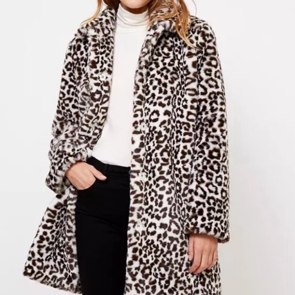 Loft Plus faux fur black and white leopard print jacket